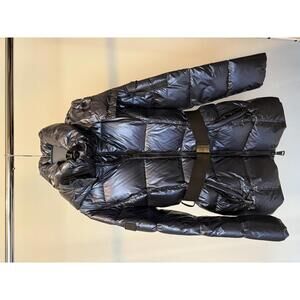 SAM Women's Black Puffer Coat with Belted Waist